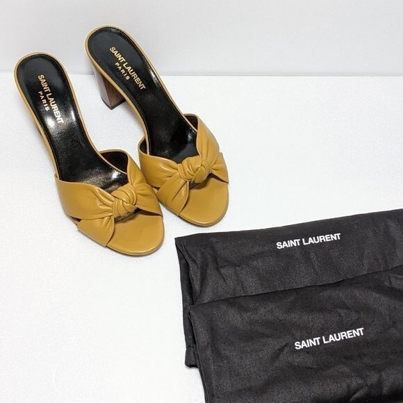 YSL Bianca Leather Block Heel Mules Sandals - Picture 12 of 12